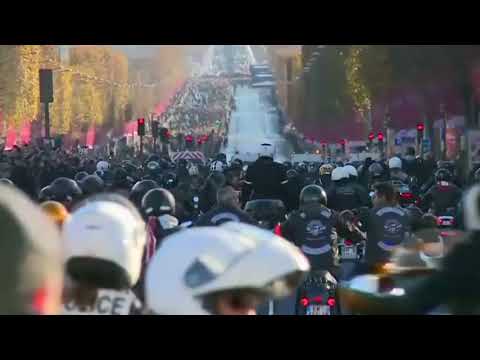 Motorbikes accompany Johnny Hallyday funeral cortege down Champs Elysees