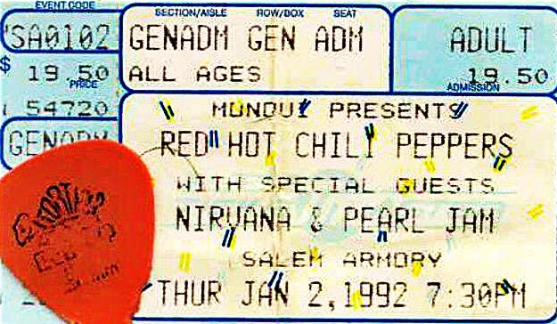 Red Hot Chili Peppers - Nirvana - Pearl Jam - 2 Ιανουαρίου 1992 - Εισιτήριο