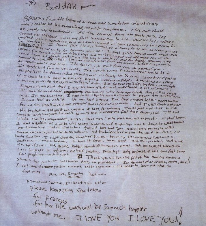 Kurt Cobain, Suicide Note