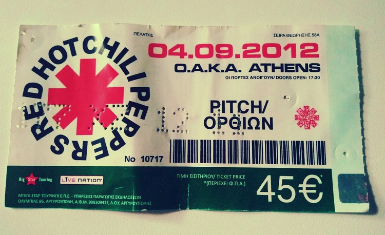 Red Hot Chili Peppers Live Αθήνα 2012 Εισιτήριο