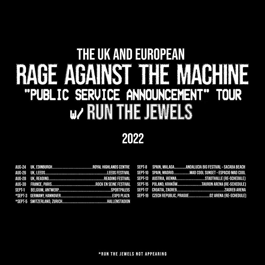 Rage Against The Machine - Ευρωπαϊκή περιοδεία 2022