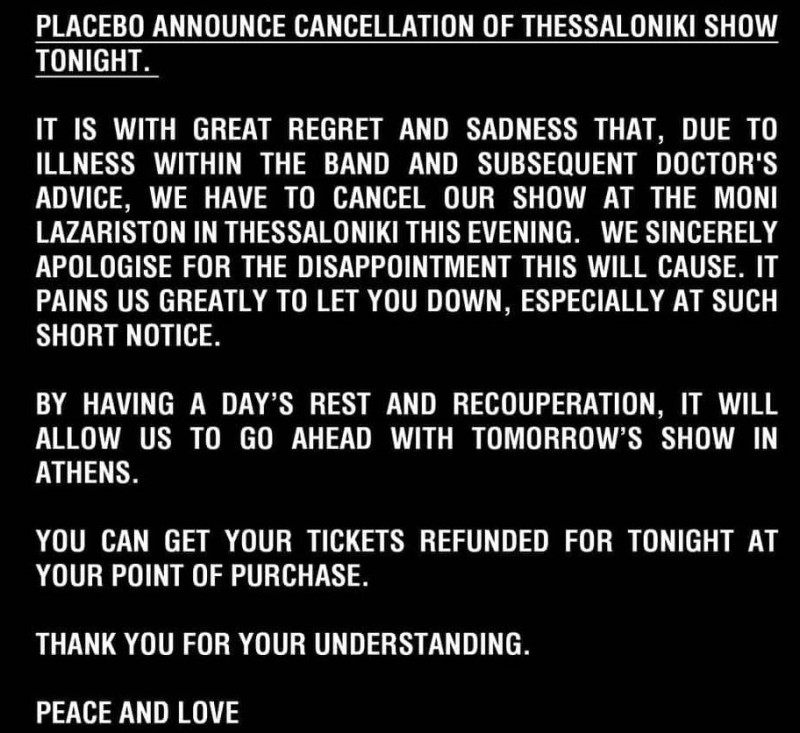 Placebo cancellation announcement
