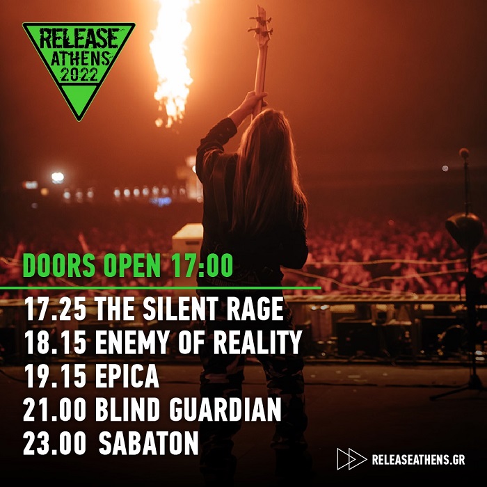 Sabaton, Blind Guardian, Epica  Πρόγραμμα και ώρες εμφανίσεων - Release Athens Festival 2022